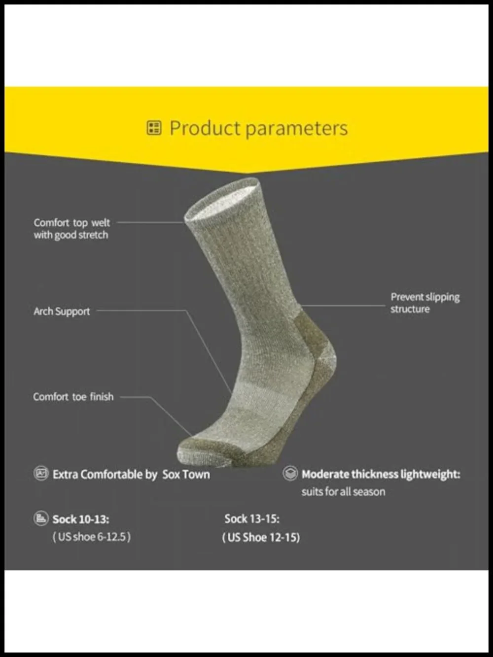 Merino Wool Hiking Socks Men Heavy Cushion Crew Thermal 3 Pack Arch Support